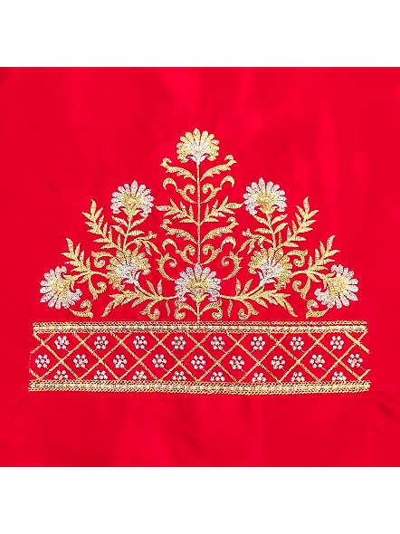 Luxurious Taffeta Silk Embroidery Blouse Fabric-Red-1