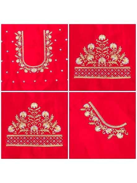 Luxurious Taffeta Silk Embroidery Blouse Fabric-Red-3