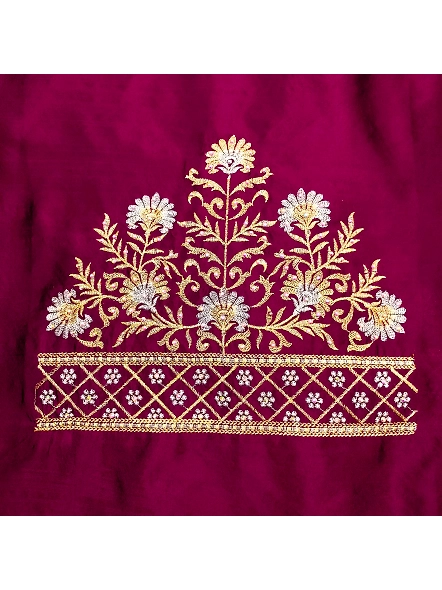 Luxurious Taffeta Silk Embroidery Blouse Fabric-Wine-1