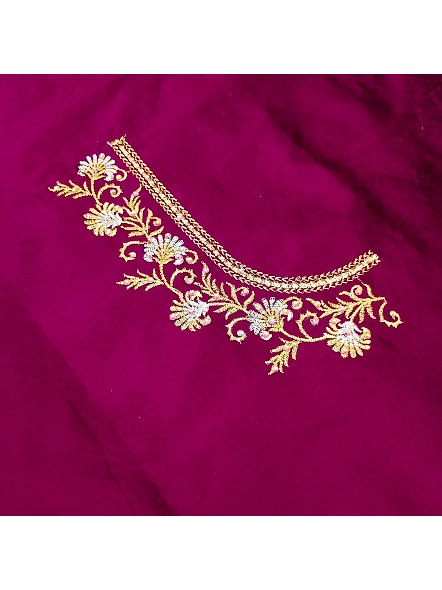 Luxurious Taffeta Silk Embroidery Blouse Fabric-Wine-2