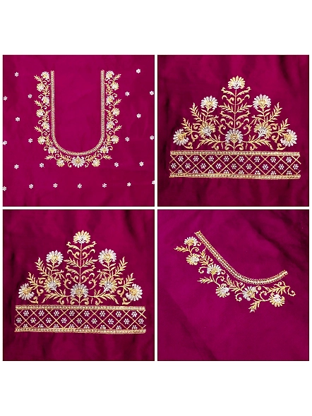 Luxurious Taffeta Silk Embroidery Blouse Fabric-Wine-3