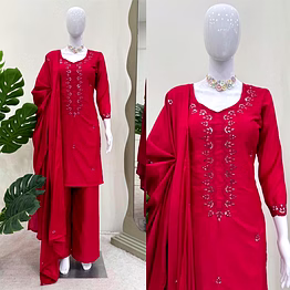 riya tex red chinon silk fabric salwar suit