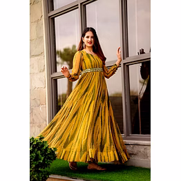 shiv mustred shibori printed georgette gown