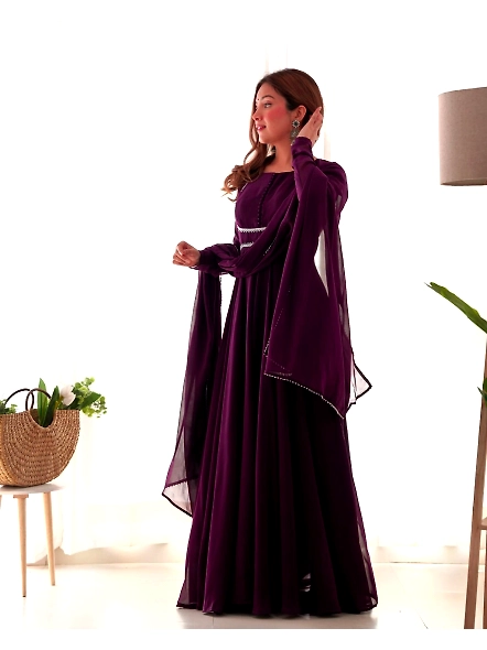 Purple Designer Gown For Women-Purple-L-3