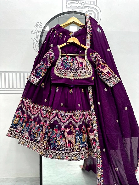 Purple Vichitra Lehenga Choli Set for Elegant Ethnic Style-Purple-L-3