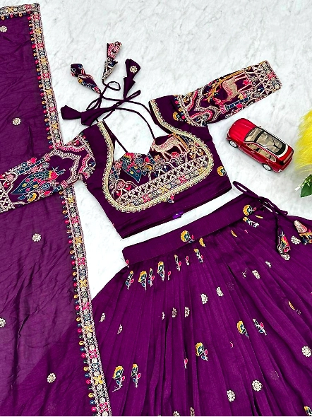 Purple Vichitra Lehenga Choli Set for Elegant Ethnic Style-Purple-L-5