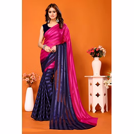 elegant women striped saree with contrast border