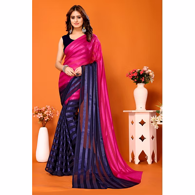 elegant women striped saree with contrast border