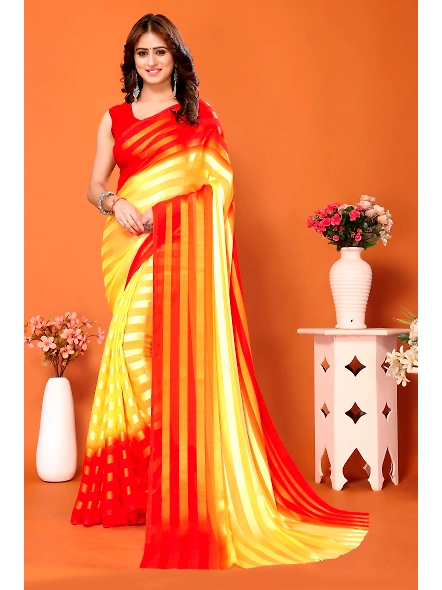 Elegant Women Striped Saree with Contrast Border-Komila_Orange