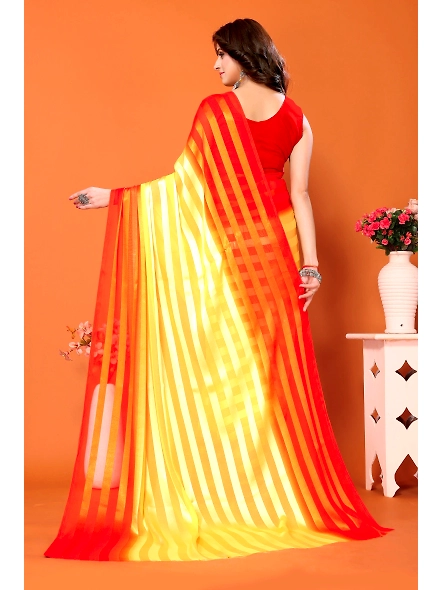 Elegant Women Striped Saree with Contrast Border-Orange-2