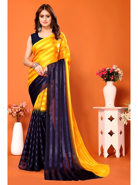 Elegant Women Striped Saree with Contrast Border-Komila_Yellow