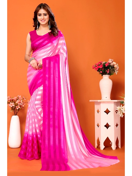 Elegant Women Striped Saree with Contrast Border-12370064