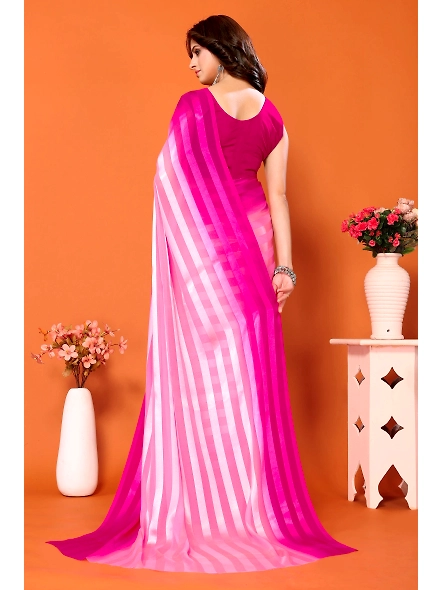 Elegant Women Striped Saree with Contrast Border-PinkWhite-2