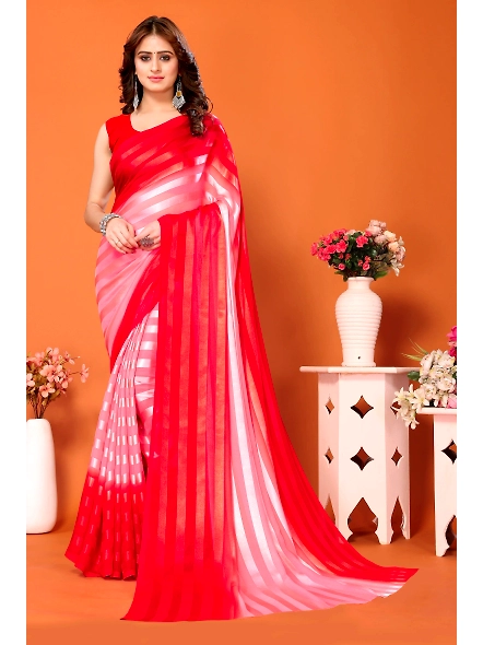 Elegant Women Striped Saree with Contrast Border-12370062