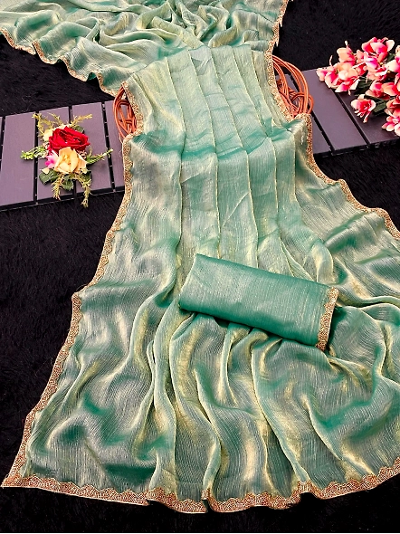 Frandy Crush Silk Saree in Green