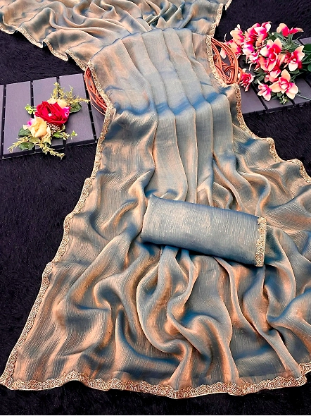 Frandy Crush Silk Saree in Gray