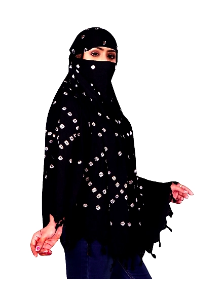 Lightweight Summer Scarf with Bandhani Print-Black-2