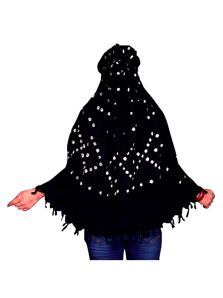 Lightweight Summer Scarf with Bandhani Print-Black-3