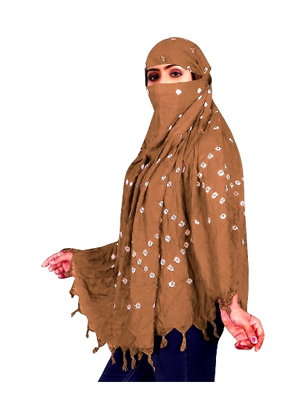 Lightweight Summer Scarf with Bandhani Print-Beige-1