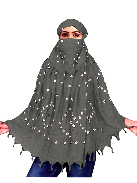 Lightweight Summer Scarf with Bandhani Print-BS_Grey