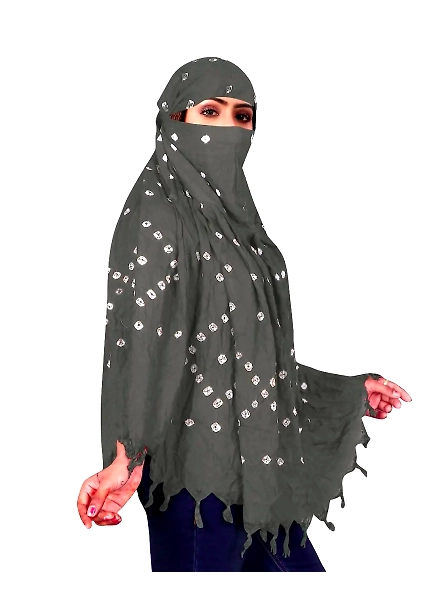 Lightweight Summer Scarf with Bandhani Print-Grey-2