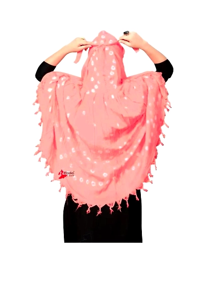 Lightweight Summer Scarf with Bandhani Print-Peach-3