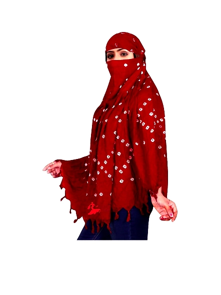 Lightweight Summer Scarf with Bandhani Print-Red-1