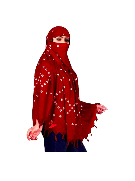 Lightweight Summer Scarf with Bandhani Print-Red-2