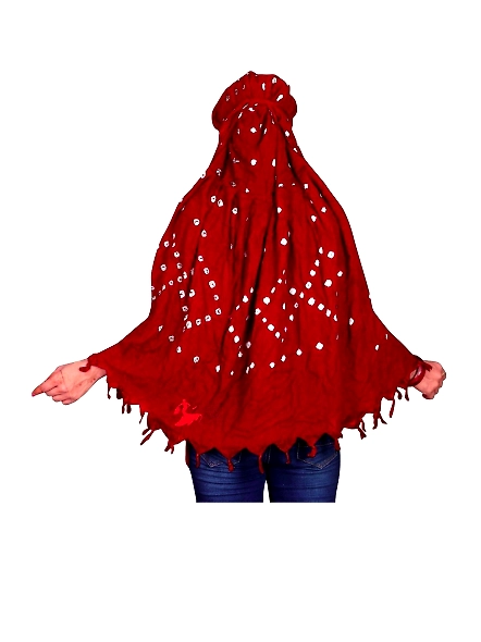 Lightweight Summer Scarf with Bandhani Print-Red-3