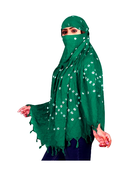 Lightweight Summer Scarf with Bandhani Print-Teal-1