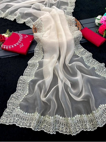 Gold Tissue Organza Saree for Special Occasions-Gold-1