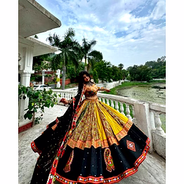 shiv navratri special muslin cotton lehenga choli with real mirror work