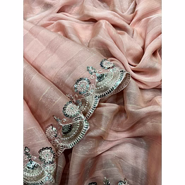 nidhi tex pink tabby silk saree with blouse piece