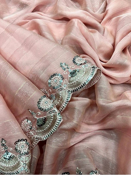 Pink Tabby Silk Saree With Blouse Piece