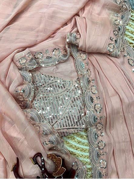 Pink Tabby Silk Saree With Blouse Piece
