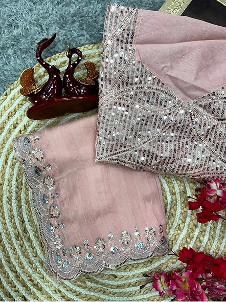 Pink Tabby Silk Saree With Blouse Piece
