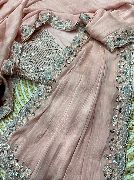 Pink Tabby Silk Saree With Blouse Piece