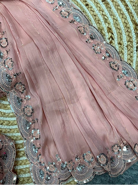 Pink Tabby Silk Saree With Blouse Piece