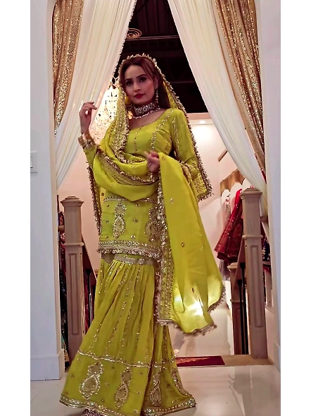 Green suit georgette