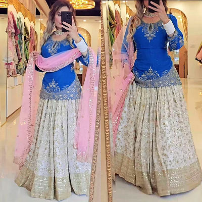 nency tex cyan color lehenga