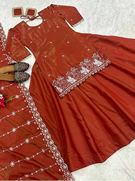 Flattering Brown Embroidered Lehenga