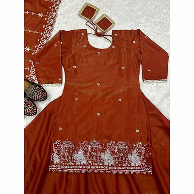 nency tex flattering brown embroidered lehenga