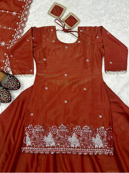 Flattering Brown Embroidered Lehenga