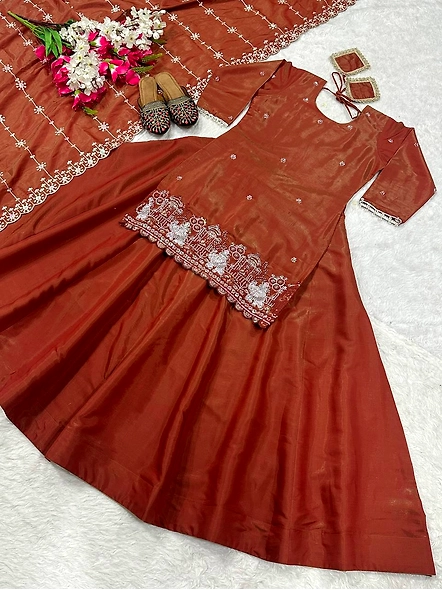 Flattering Brown Embroidered Lehenga
