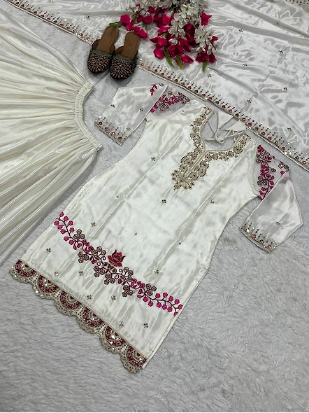 Traditional Kurta Sharara Palazzo Set with Lace Borders