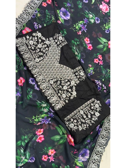Floral Print Georgette Saree with Lace Border