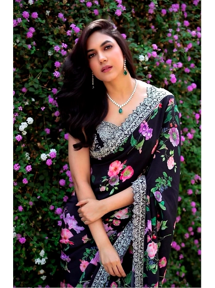 floral print georgette saree