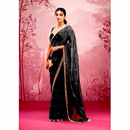 binal tex party wear burberry silk mirror work saree