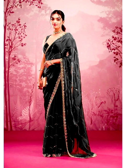 Black burberry silk saree