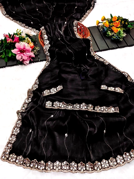 Black mirror work saree